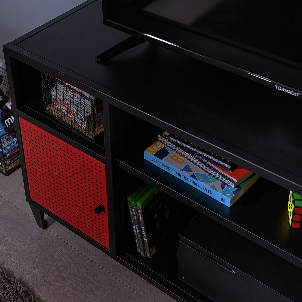 X Rocker Mesh-Tek 2 Door TV Unit - Black & Red