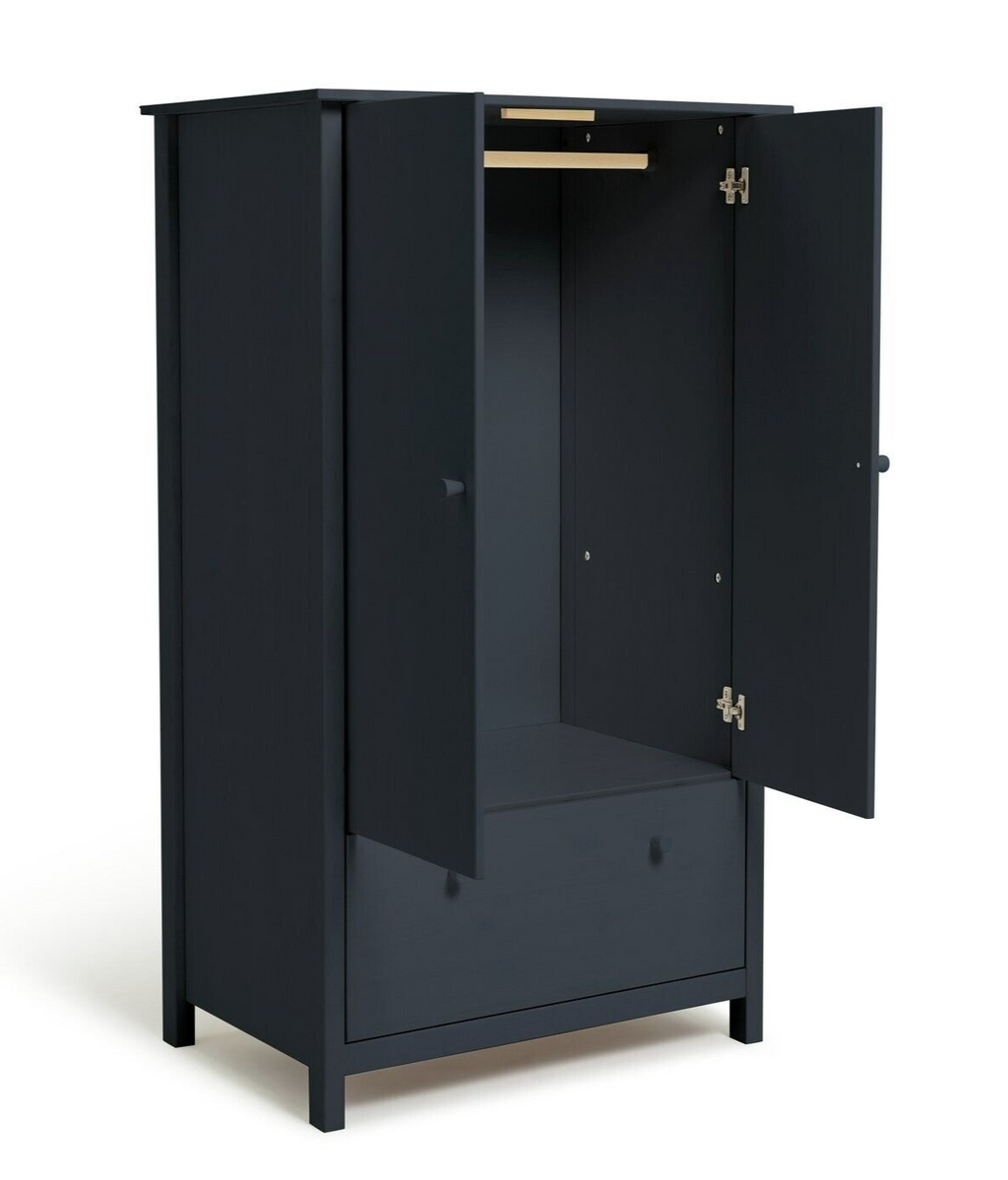 Scandinavia 2 Door 1 Drawer Wardrobe - Navy Blue | Solid Pine Wardrobe, Bedroom
