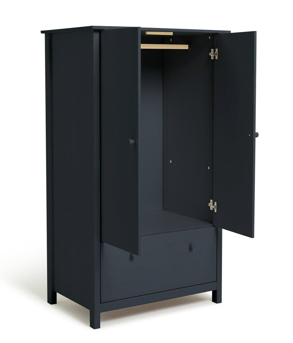Scandinavia 2 Door 1 Drawer Wardrobe - Navy Blue | Solid Pine Wardrobe, Bedroom