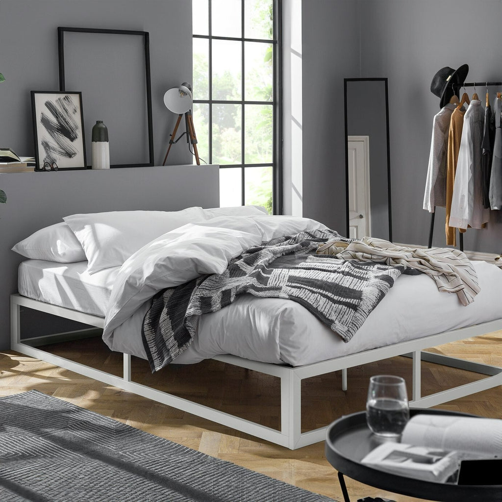 Home Platform Small Double Metal Bed Frame - White