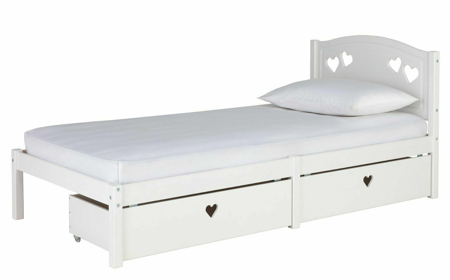 Home Mia Single Bed Frame with 2 Drawers - White | Bedroom Storage Bed for Kids