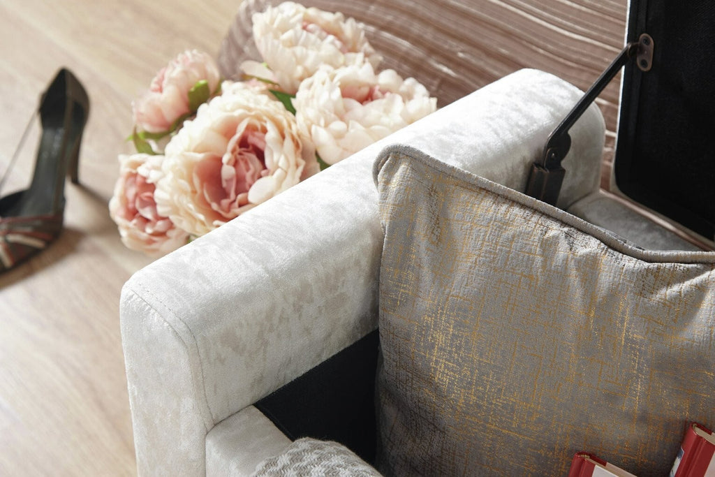 GFW Verona Velvet Ottoman Bench - White