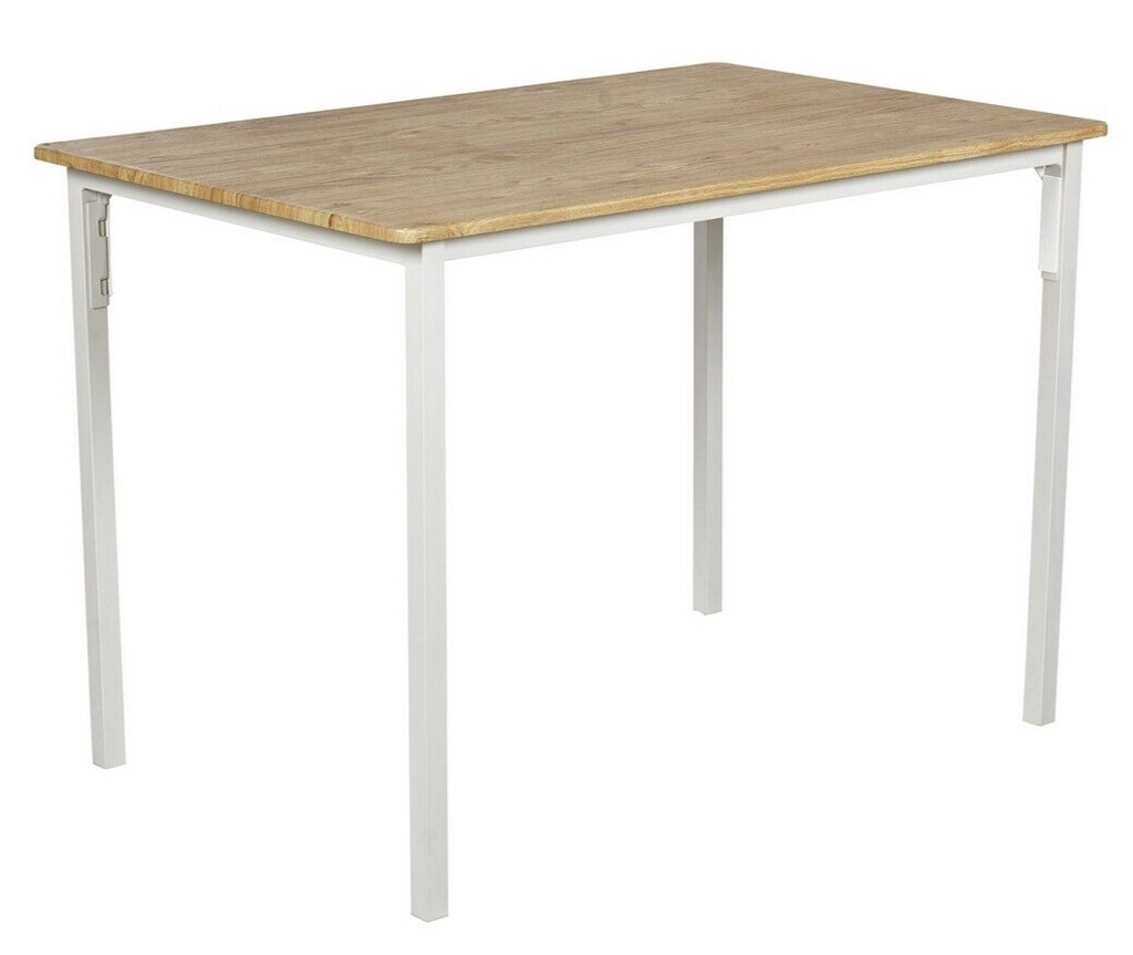 Home Bolitzo Oak Dining Table & 2 White Benches | Sturdy Kitchen Furniture Set
