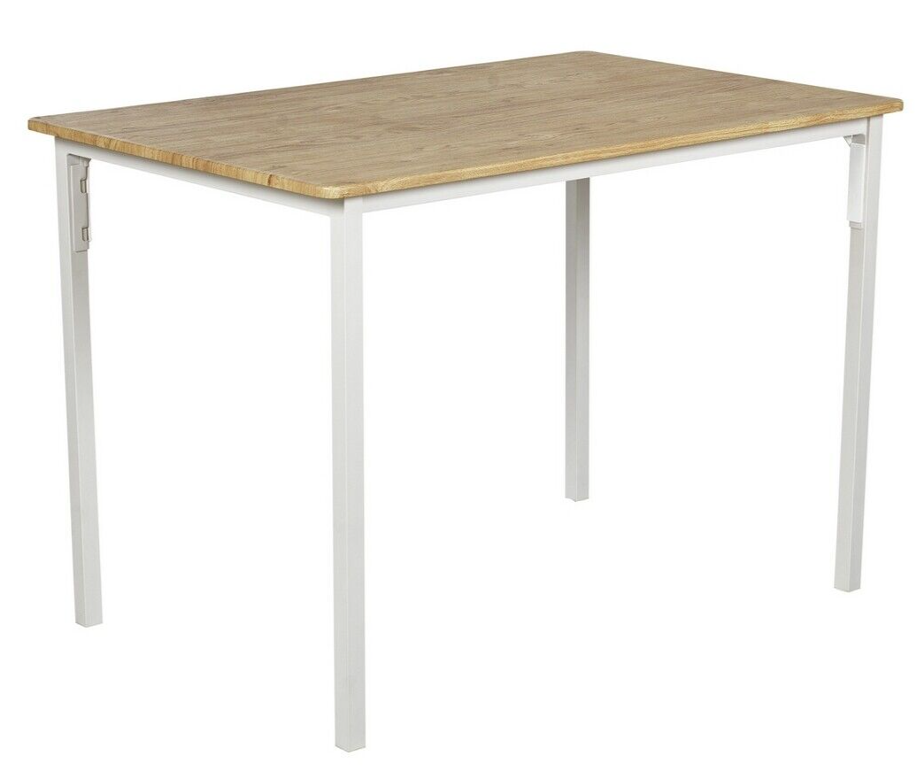 Home Bolitzo Oak Dining Table & 2 White Benches | Sturdy Kitchen Furniture Set
