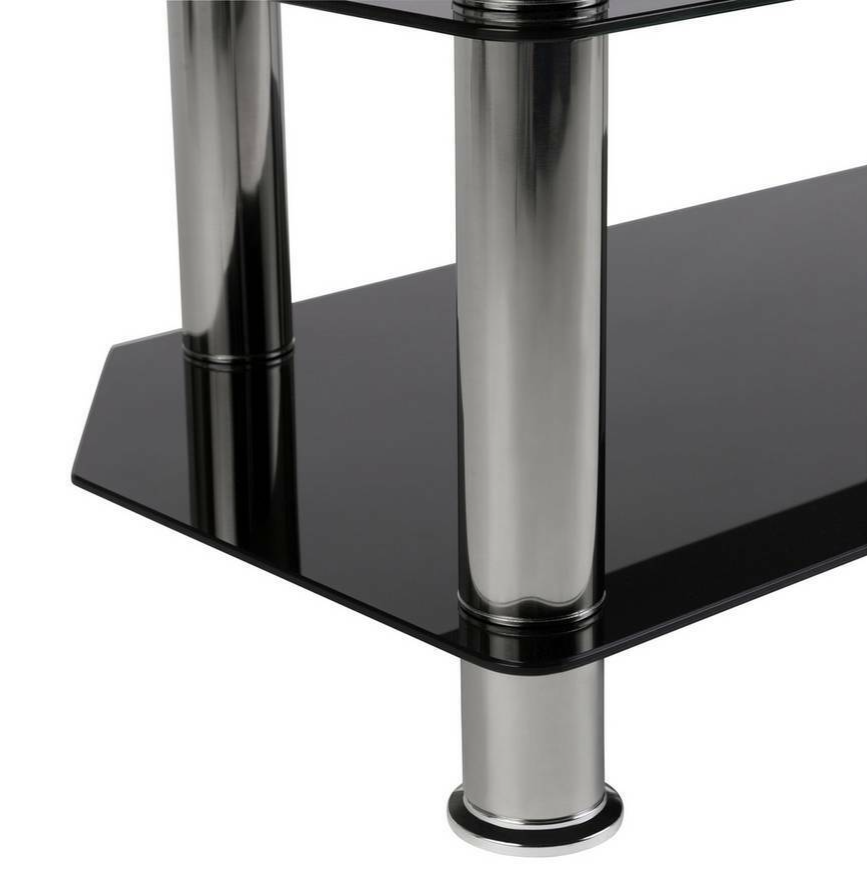 Matrix Glass Corner TV Unit - Black & Chrome | Living Room Storage Stand for TV