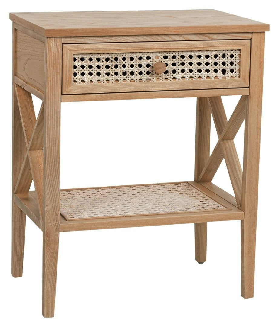 Mornington Rattan 1 Drawer Bedside Table - Oak