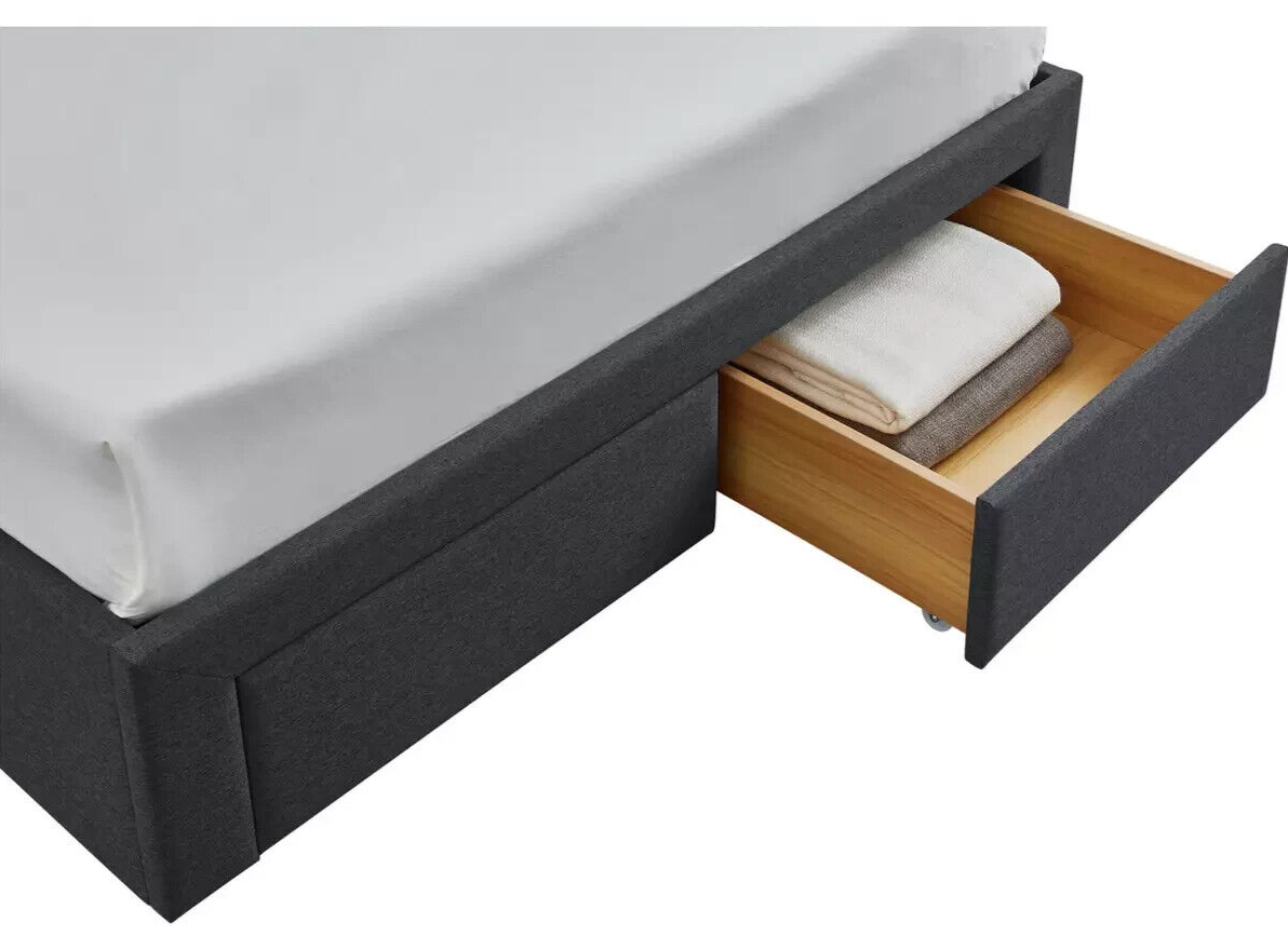 Heathdon 4 Drawer Kingsize Fabric Bed Frame- Grey
