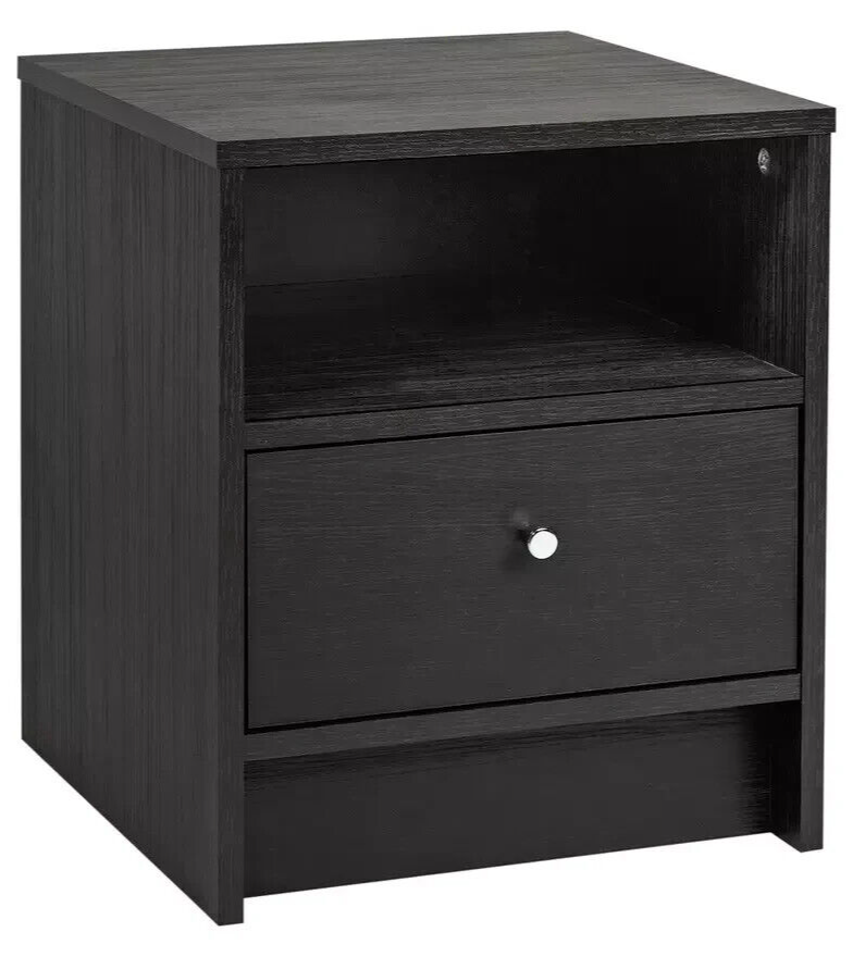 Malibu 1 Drawer Bedside Table Black Oak Effect | Compact Nightstand with Drawer