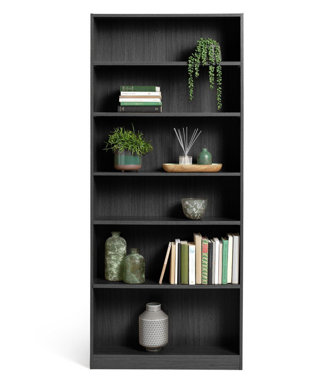 Maine Deep 6 Shelf Bookcase - Shelving Storage Unit Display Cabinet - Black