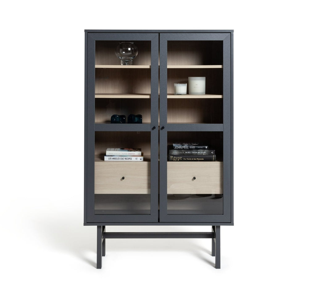 Jadon 2 Door Glass Display Cabinet - Dark Grey | tall glass cabinet