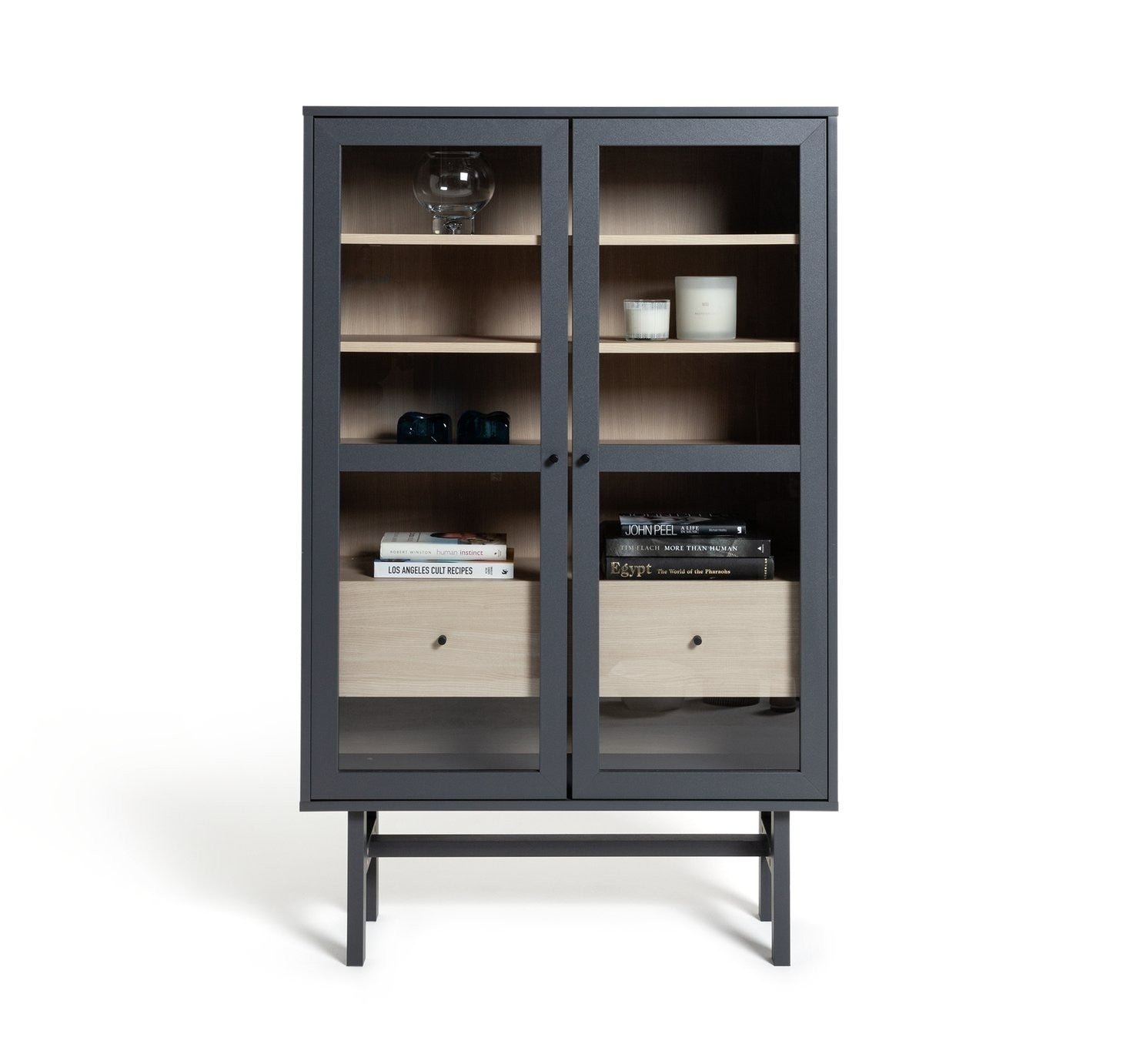 Jadon 2 Door Glass Display Cabinet - Dark Grey | tall glass cabinet