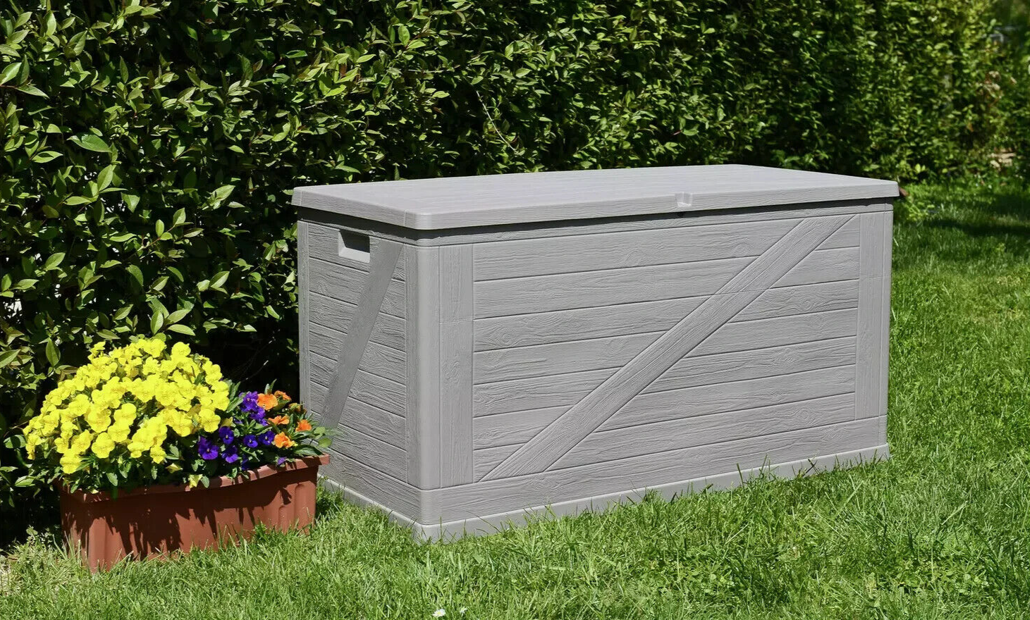 Toomax 420L Wood Effect Cushion Storage Box - Grey