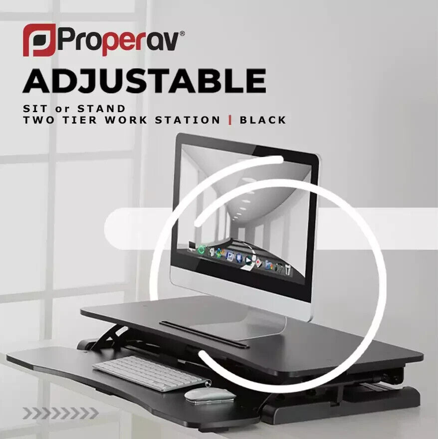 ProperAV Two-Tier Stand-Up Desk Workstation - Black