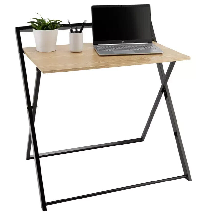 Habitat Compact Folding Office Desk - Black & Oak | Space Saving Workstation