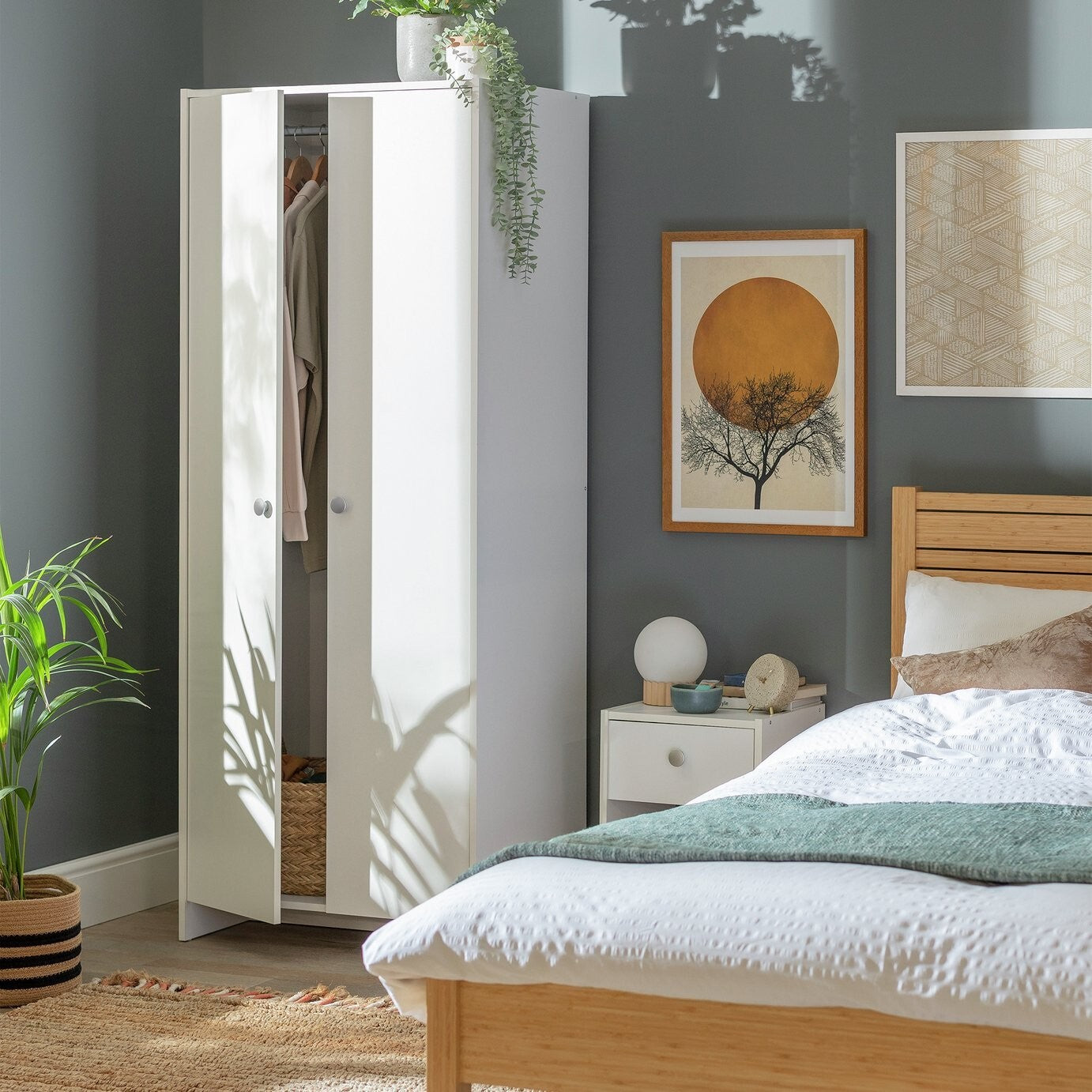 Home Seville 2 Door Wardrobe - White | Sturdy Storage Cabinet Bedroom Clothes