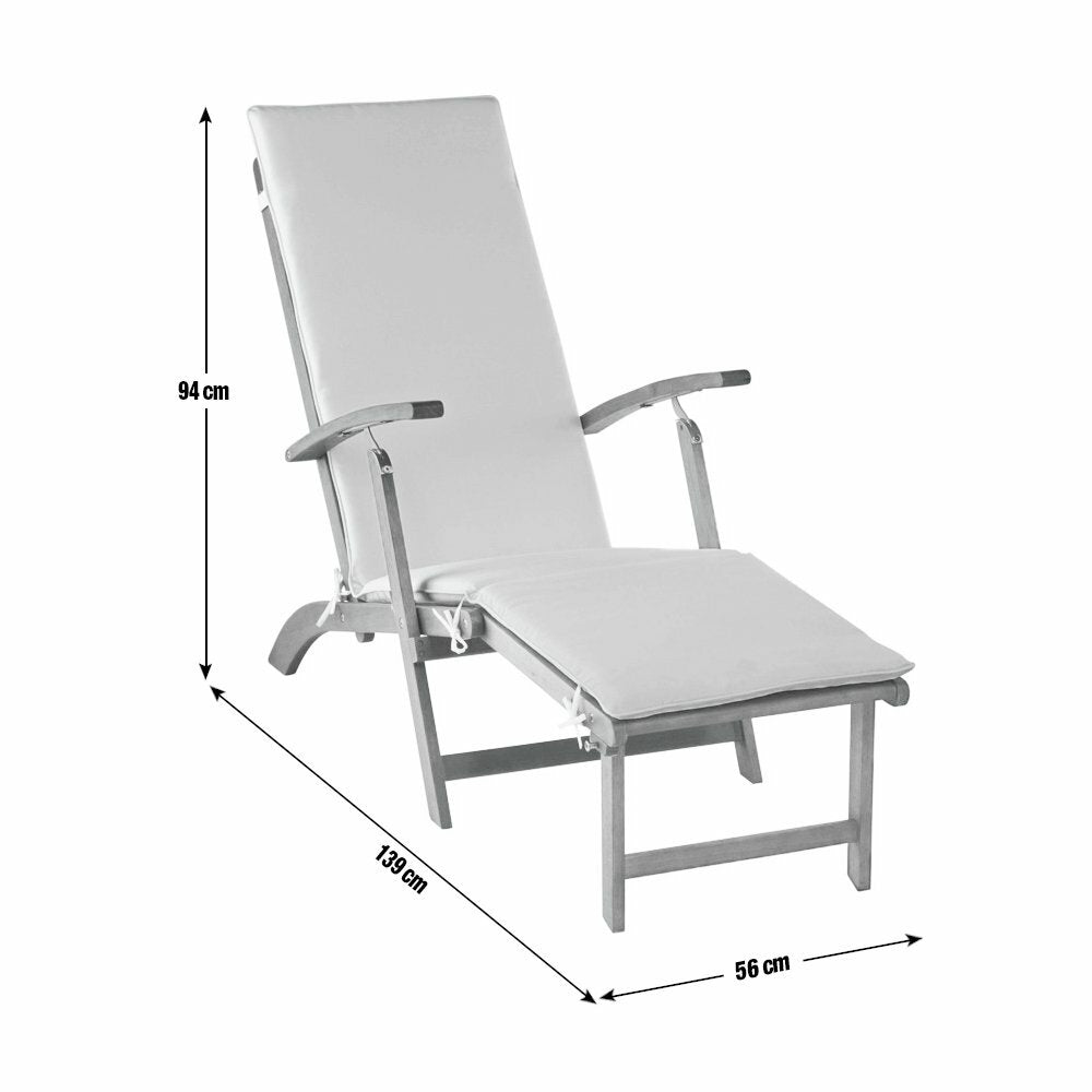Folding Wooden Sun Lounger - Cream
