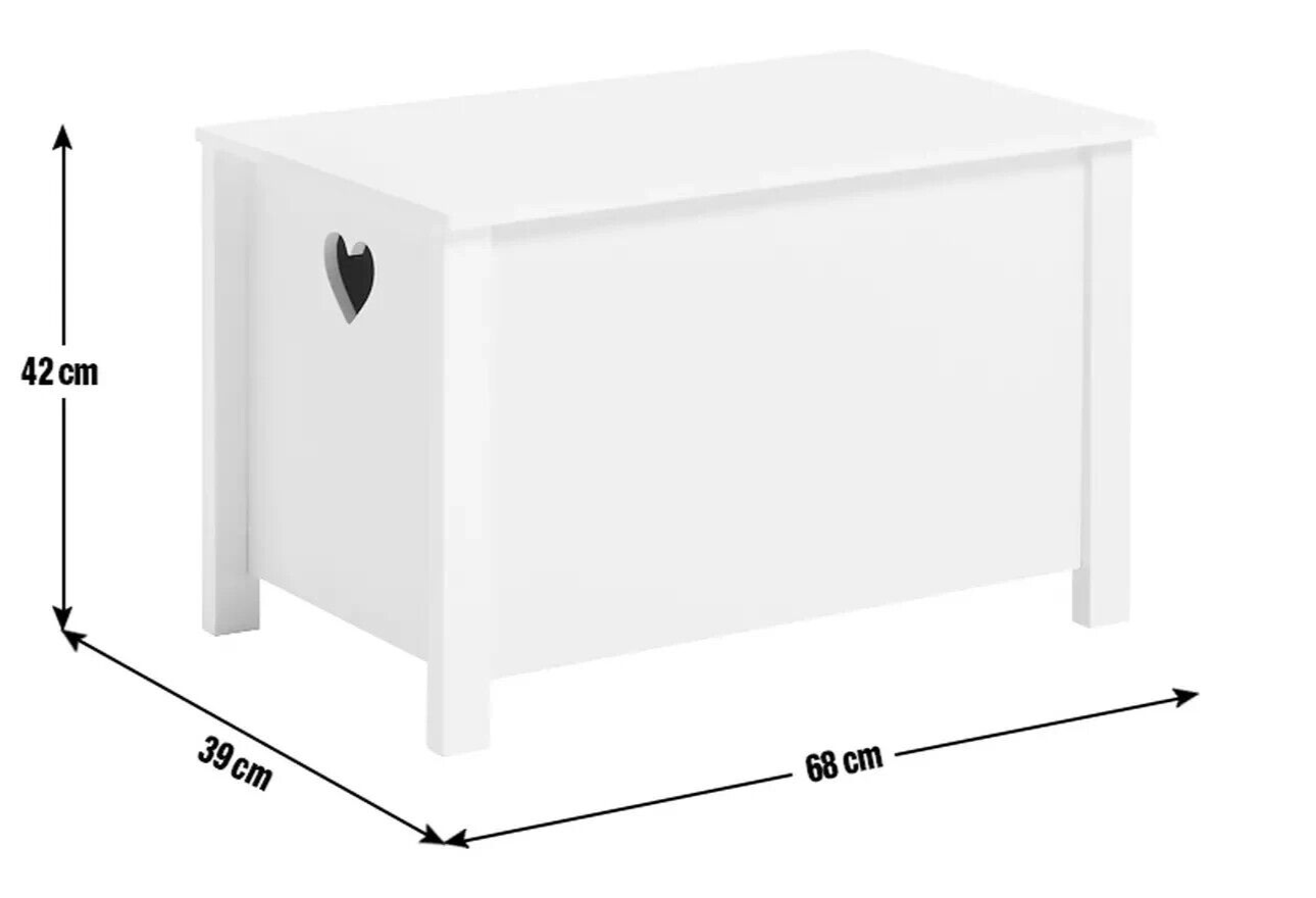 Mia Toy Box - White | Kids Storage Chest with Lid and Heart Cut-Out