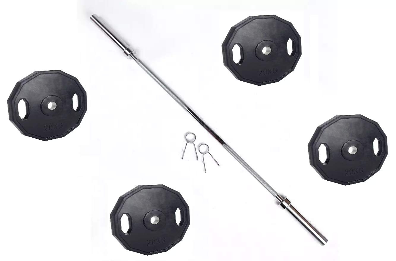 Pro Fitness 6FT Olympic Bar and 80kg Bumper Rubber Plates 2" + Spring Collars