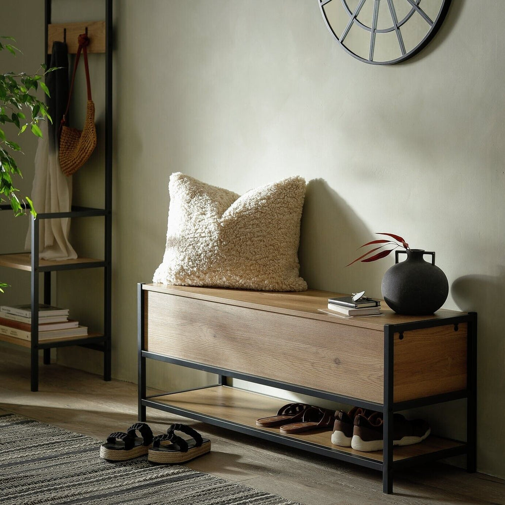 Loft Living Shoe Storage Bench Oak | Entryway Organizer Seat Shelf and Storage