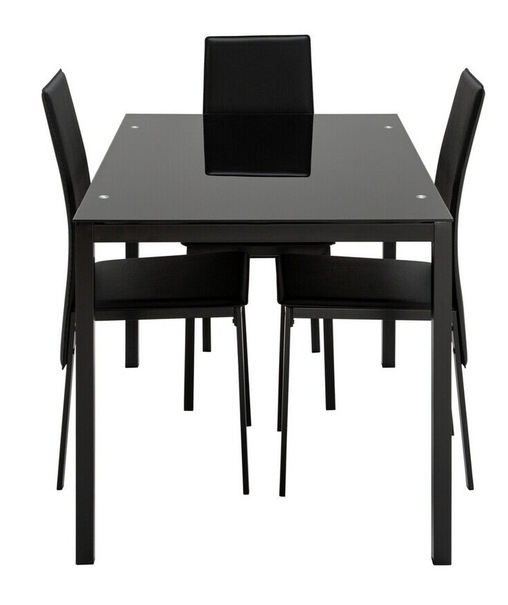 Lido Glass Dining Table 4 Chairs in Black 120cm For Kitchen or Living Room