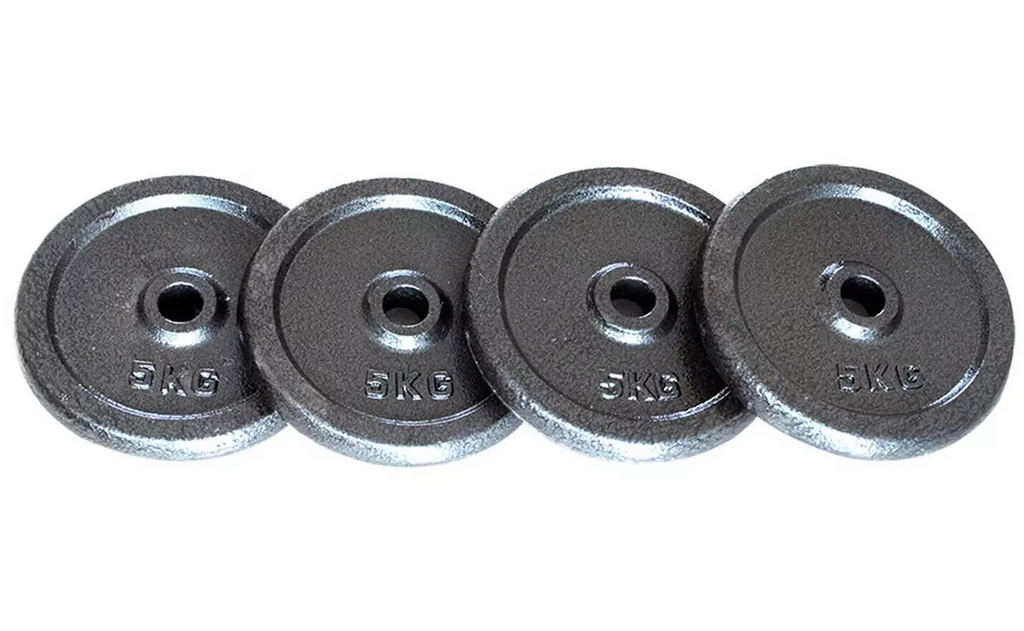 20kg Weight Plates Set For Dumbbells & Barbell 1 Inch (4 x 5kg) Cast Iron Discs