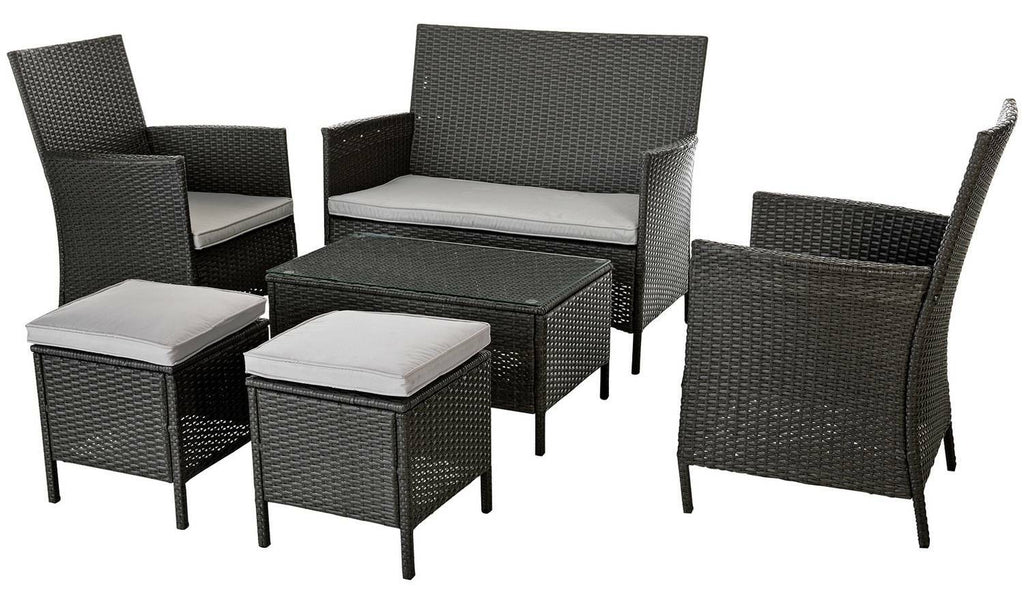 Home 6 Seater Rattan Effect Garden Sofa Set- Dark Grey | Outdoor Patio Furniture
