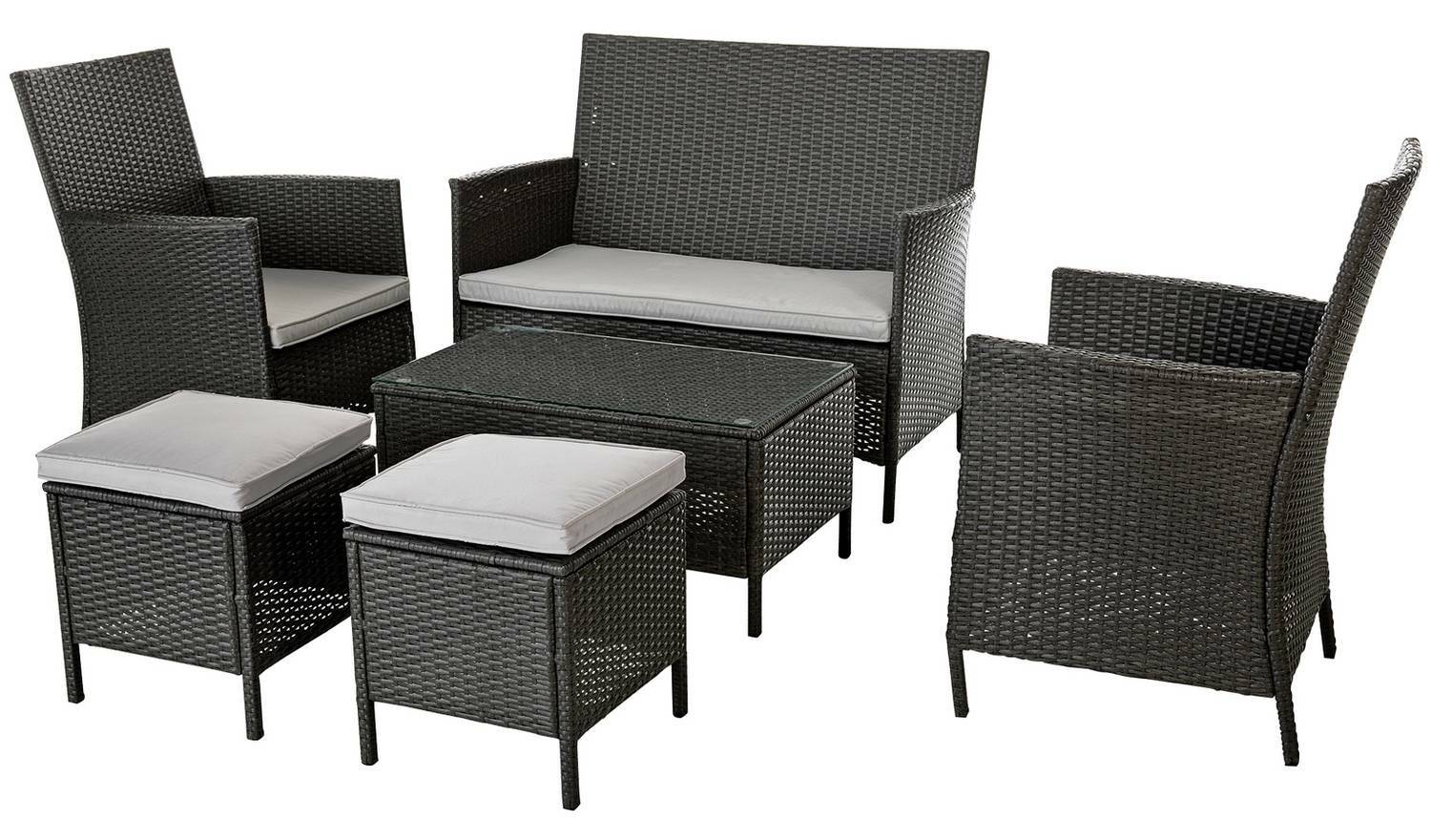 Home 6 Seater Rattan Effect Garden Sofa Set- Dark Grey | Outdoor Patio Furniture