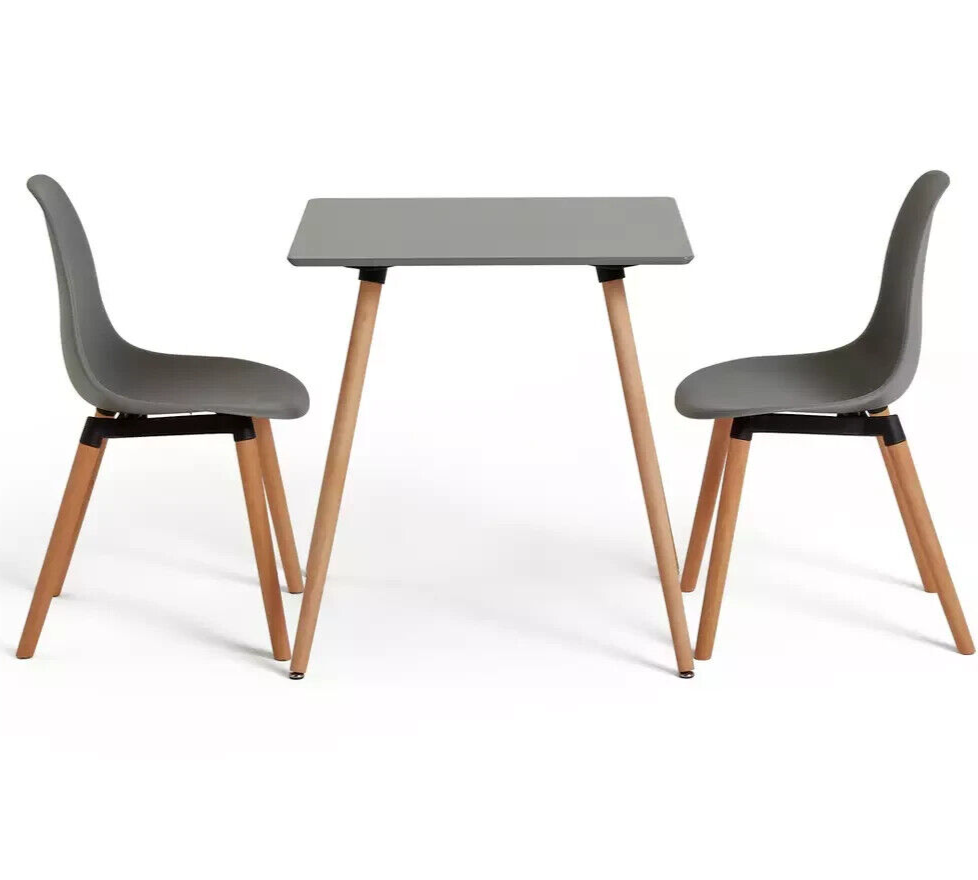Habitat Berlin Modern Dining Table and 2 Chairs Square in Grey