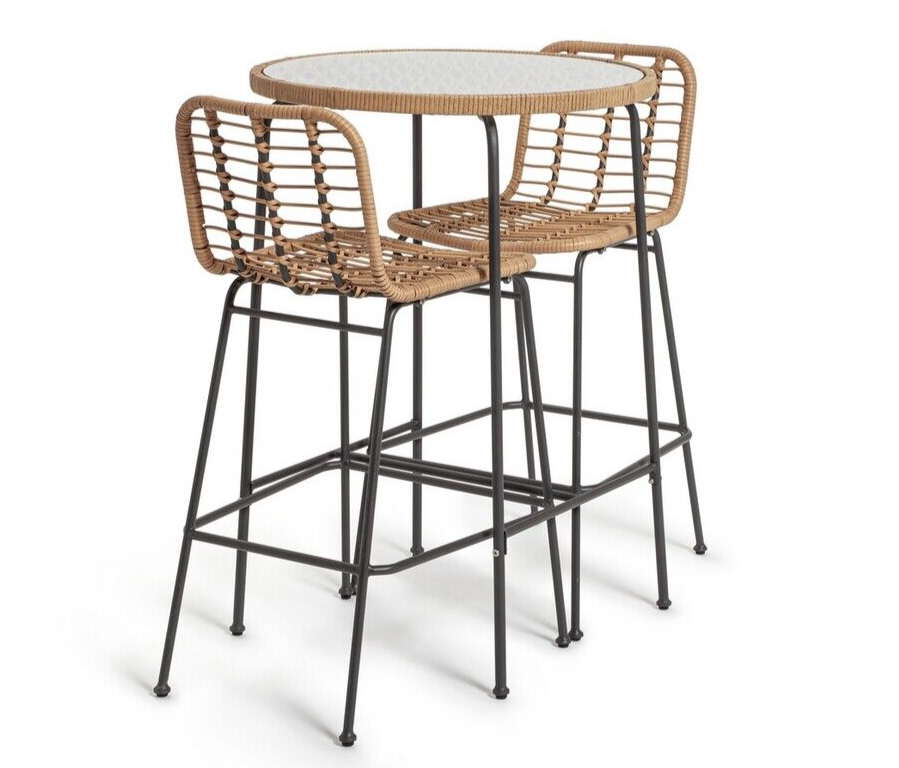 Habitat 2 Seater Bamboo Garden Bar Bistro Set | Outdoor Patio Table Chairs