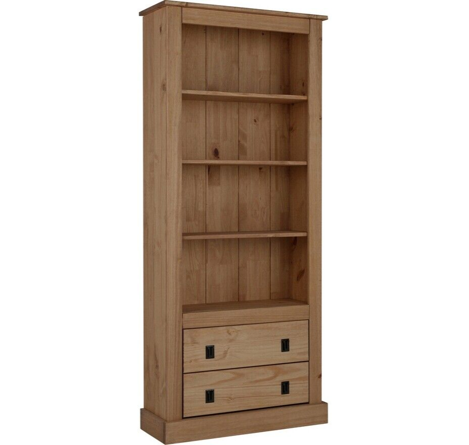 Solid Pine 2 Drawer Tall Bookcase