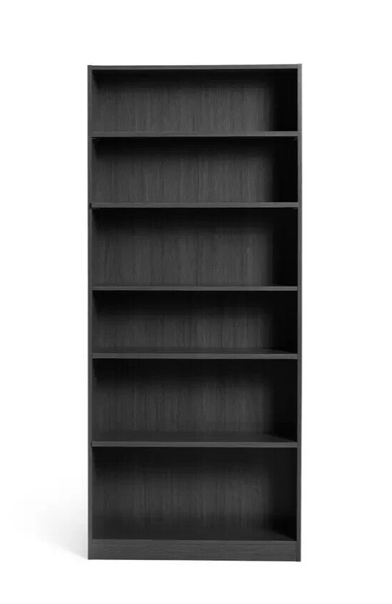 Maine 6 Shelf Bookcase - Shelving Storage Unit Display Cabinet - Black