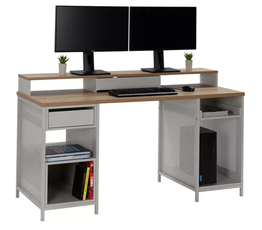 Home Modular 1 Drawer Gaming Desk - Oak Effect & Grey | Study Workstation Table