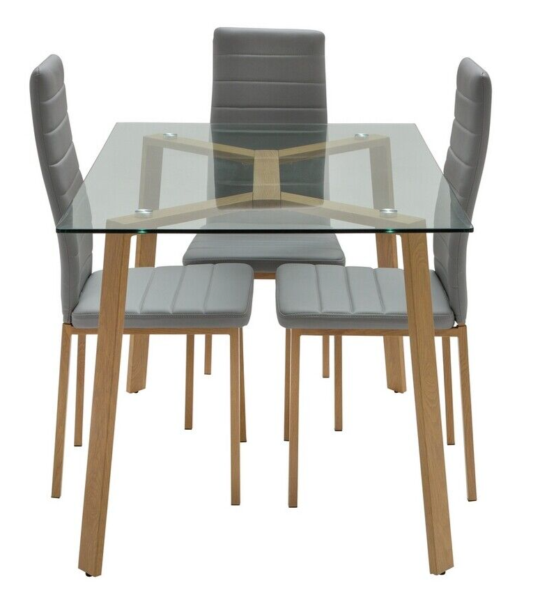 Home Helena Glass Dining Table & 4 Grey Chairs | Modern Kitchen Dining Room Set