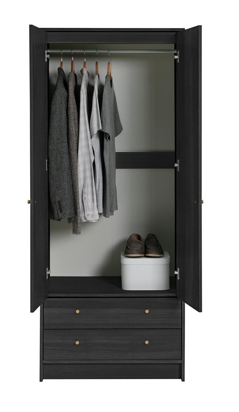 Malibu 2 Door 2 Drawer Wardrobe - Black Brown