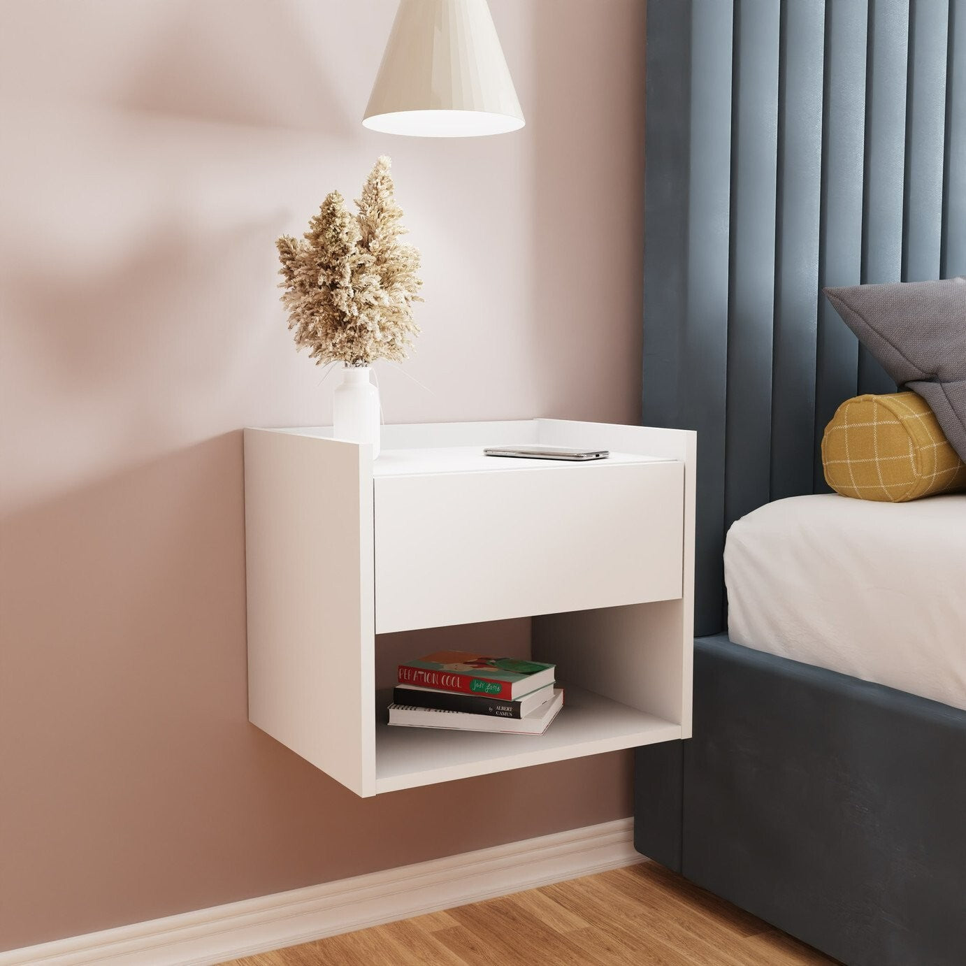 GFW Harmony 2 Wall Mounted Bedside Table Set - White