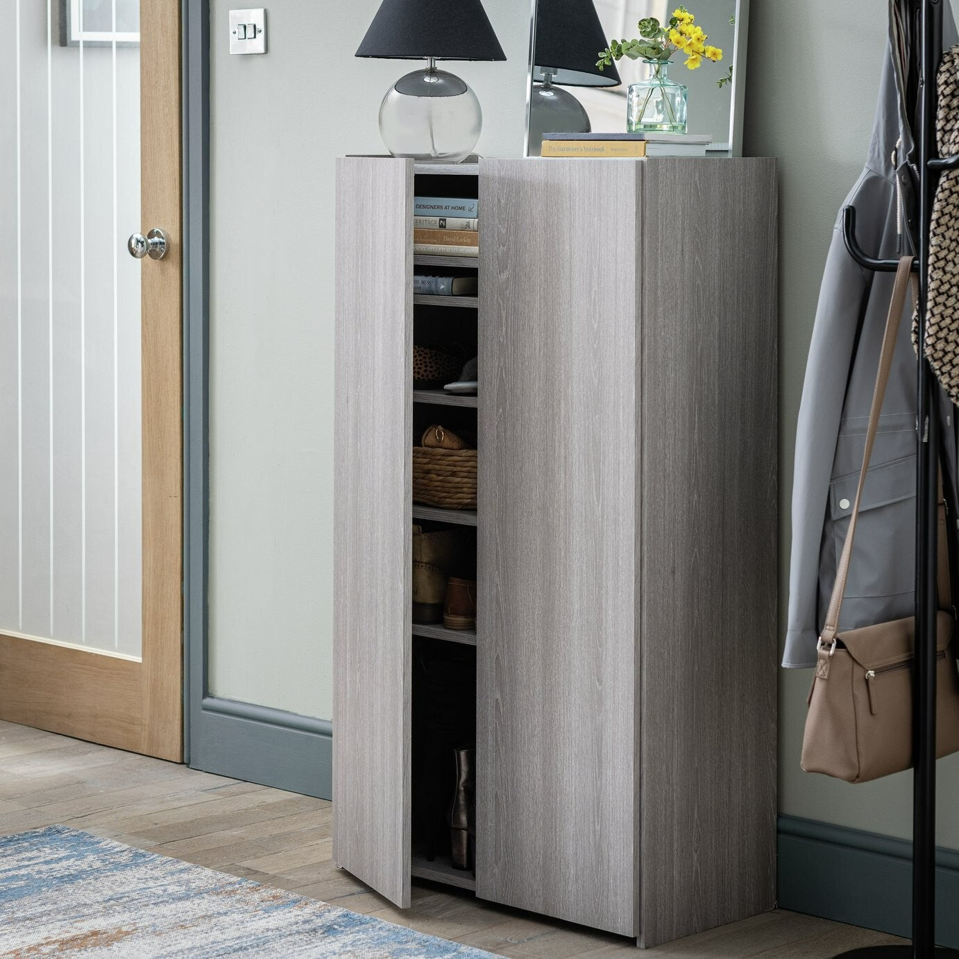 Seville 2 Door Shoe Storage Cabinet - Grey & Oak