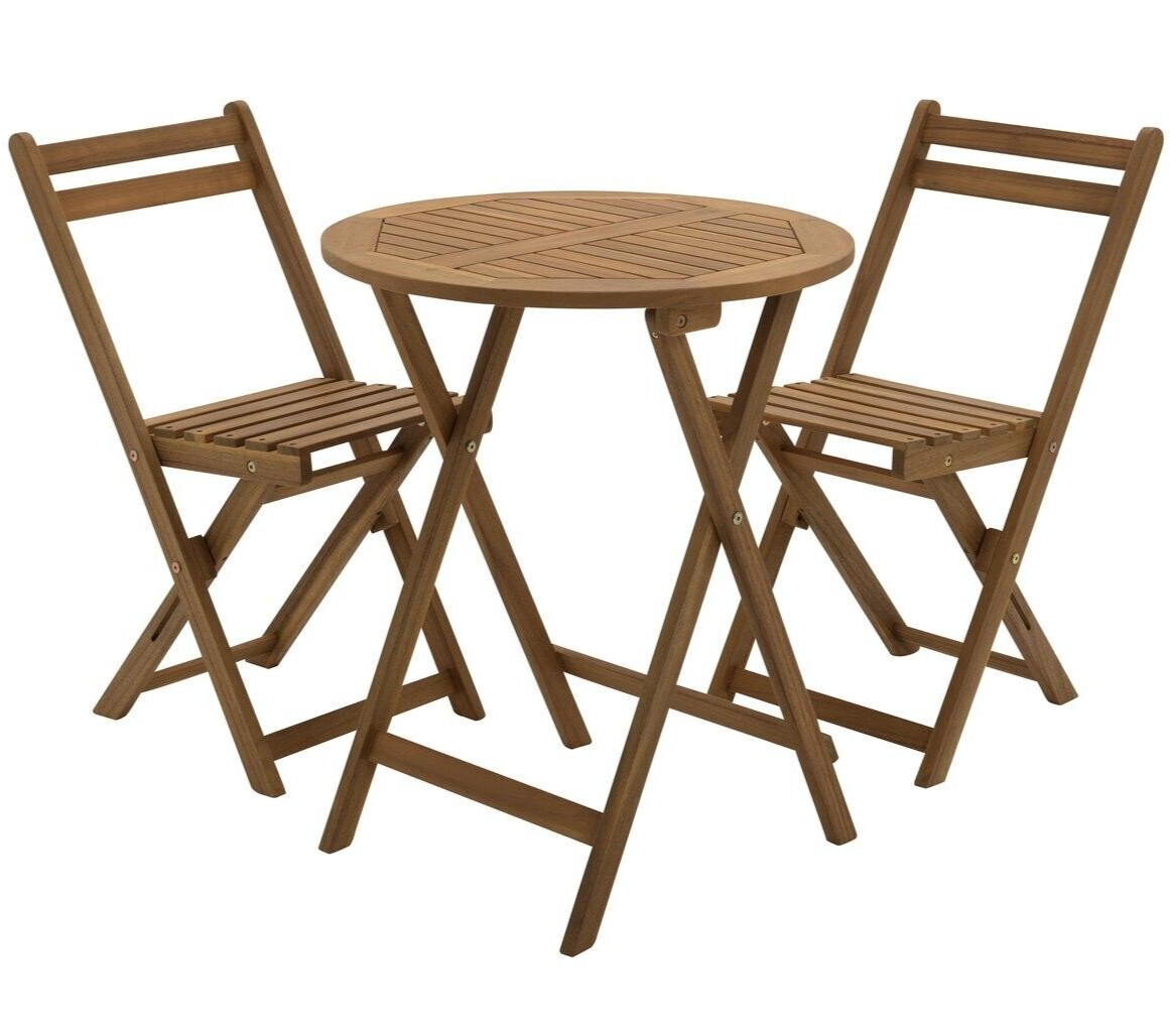 2 Seater Folding Wooden Garden Bistro Set - Brown
