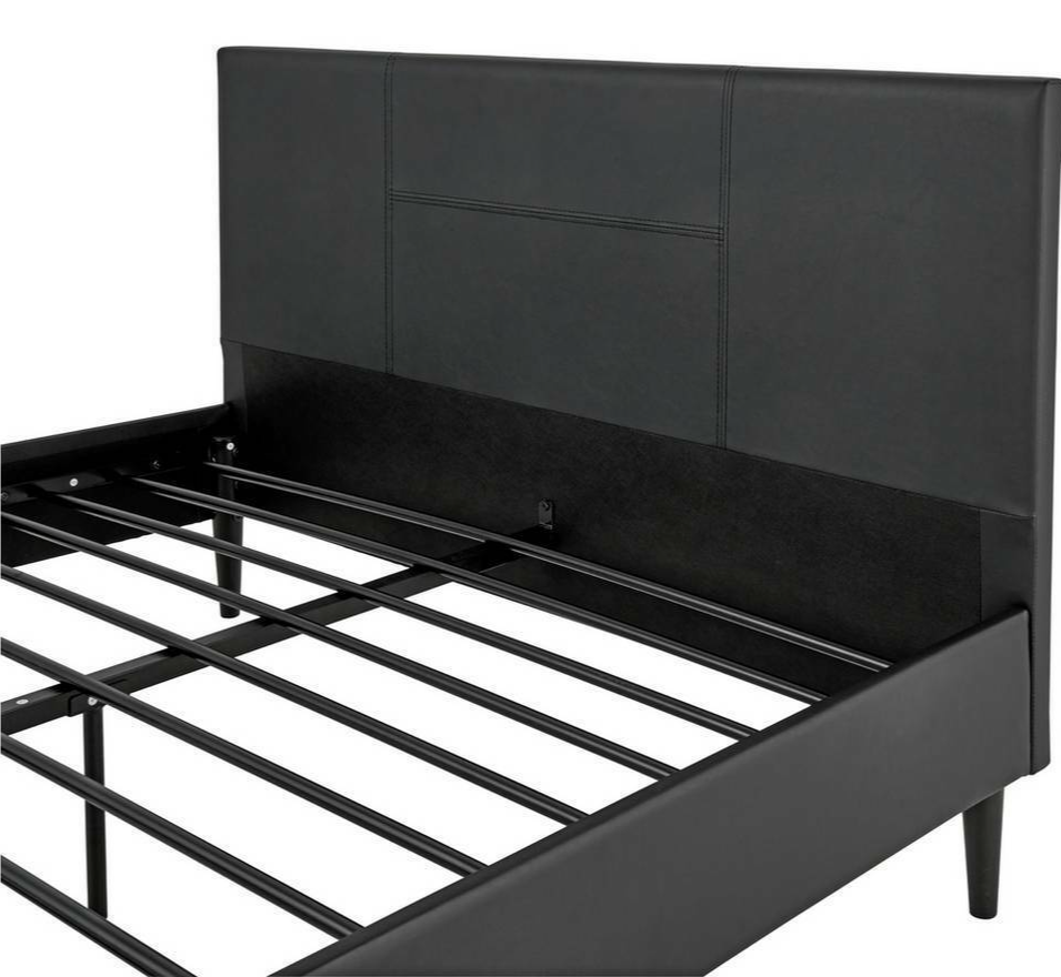 Skylar Modern Double Bed Frame Metal Slats For Bedroom 4FT6 With Mattress- Black