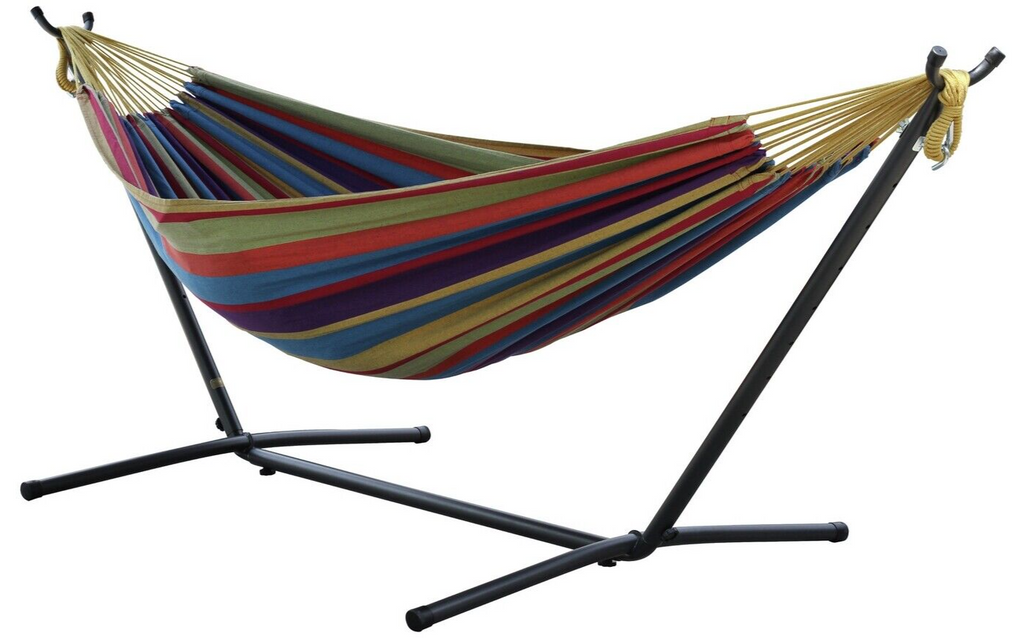 Vivere Double Cotton Hammock with Stand - Tropical | Garden Swing Bed, Outdoor