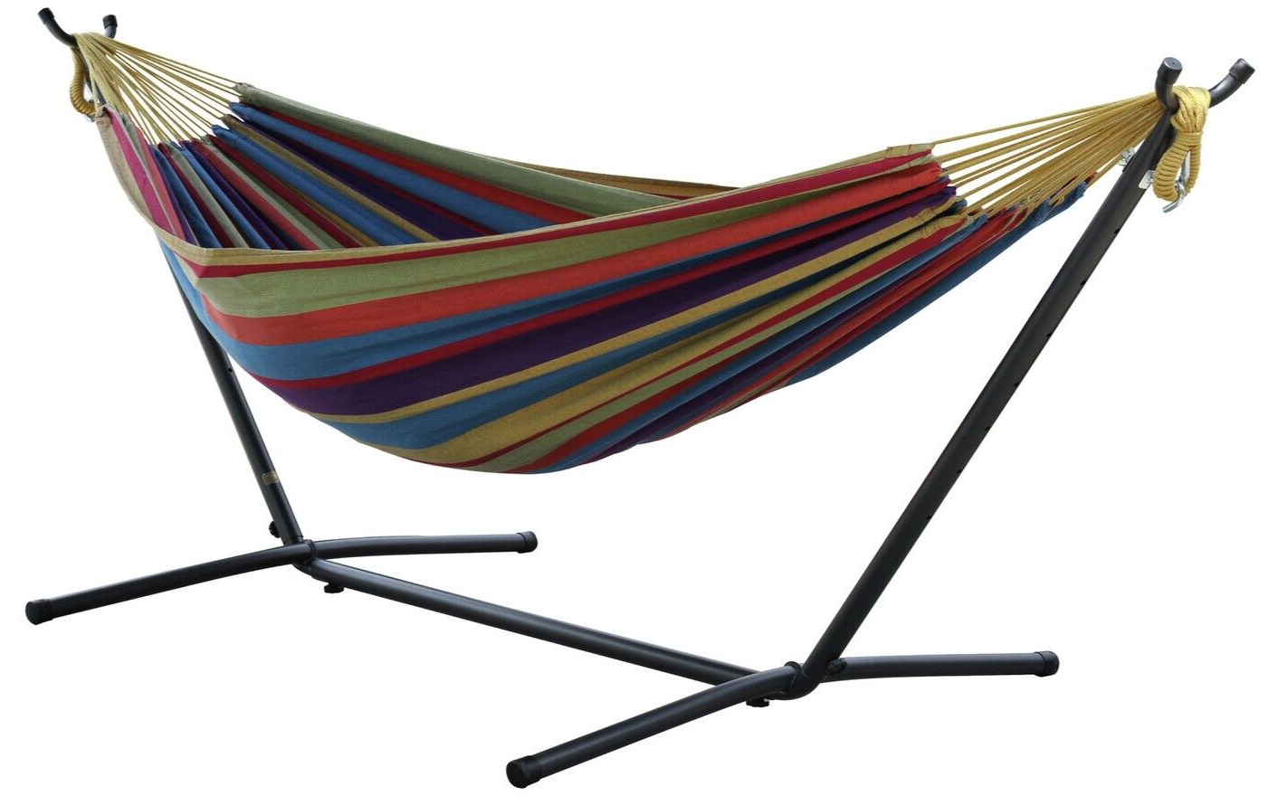 Vivere Double Cotton Hammock with Stand - Tropical | Garden Swing Bed, Outdoor
