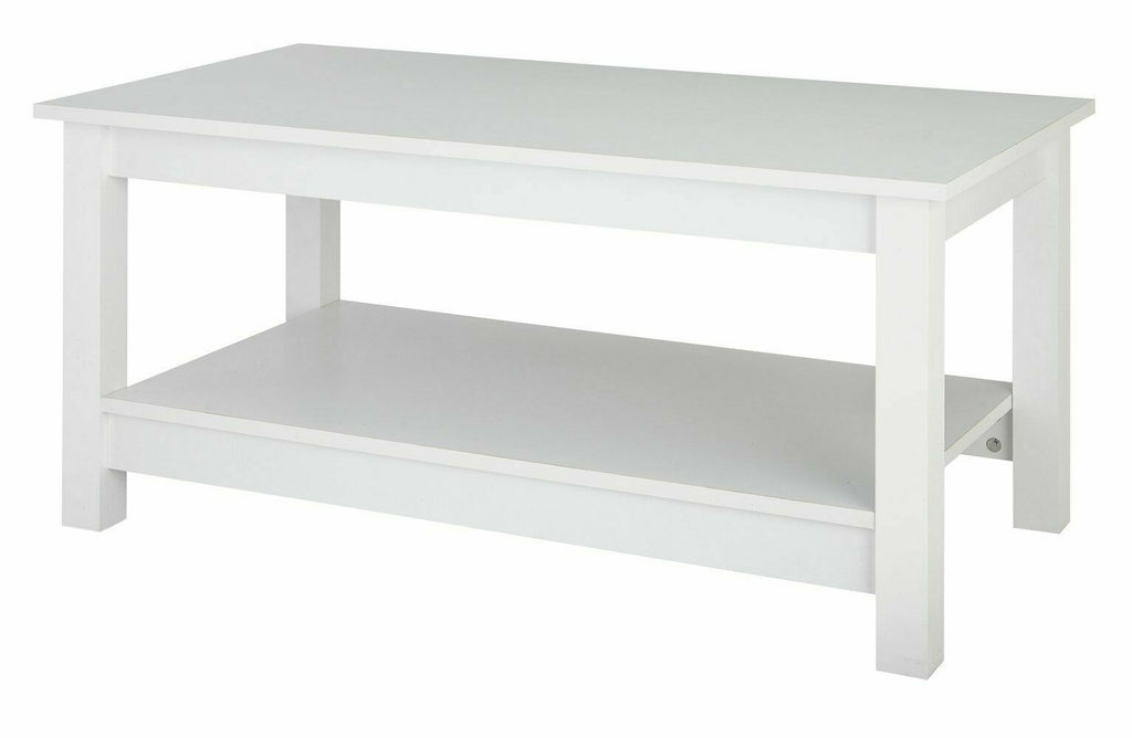 Home Malibu Coffee Table - White | Rectangular Living Room Table Storage Shelf