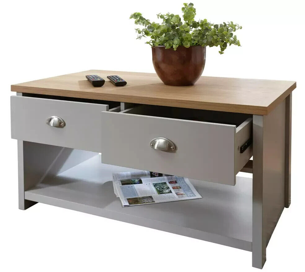 GFW Lancaster 2 Drawer Coffee Table - Grey