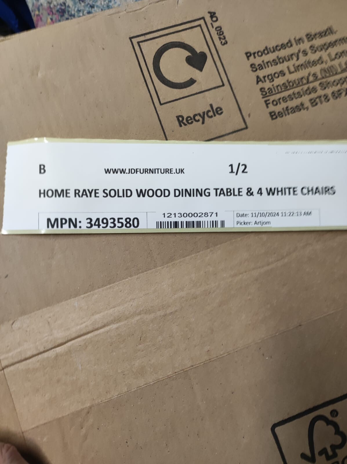 Habitat Home Raye Solid Wood Dining Table & 4 White Chairs | Kitchen ( B Grade )