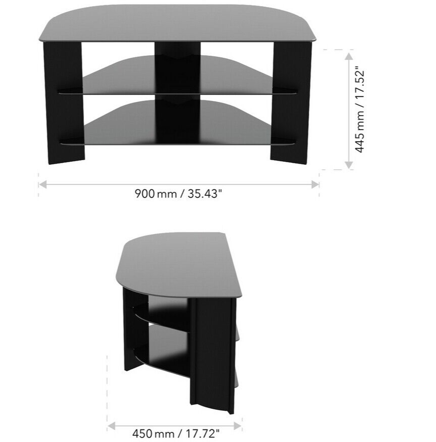 AVF Corner TV Stand With Storage in Black - Up to 42 Inch TV Unit Glass - 90cm