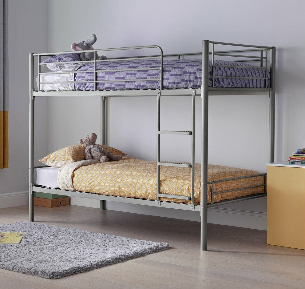 Mason Single Bunk Bed For Kids / Adults/Teenager -Silver x2 Memory Foam Mattress