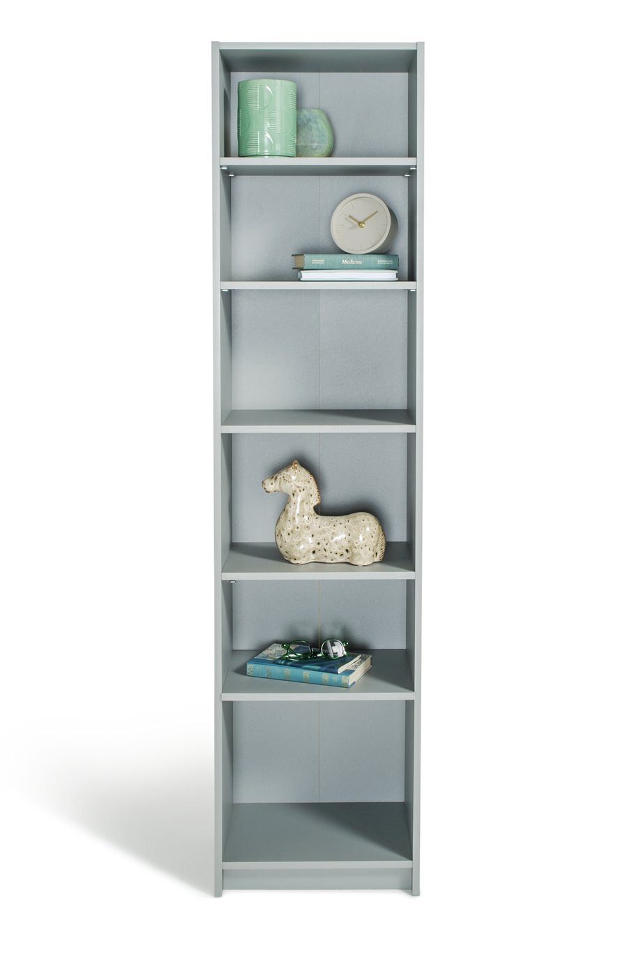 Maine Narrow 6 Shelf Bookcase - Shelving Storage Unit Display Cabinet - Grey