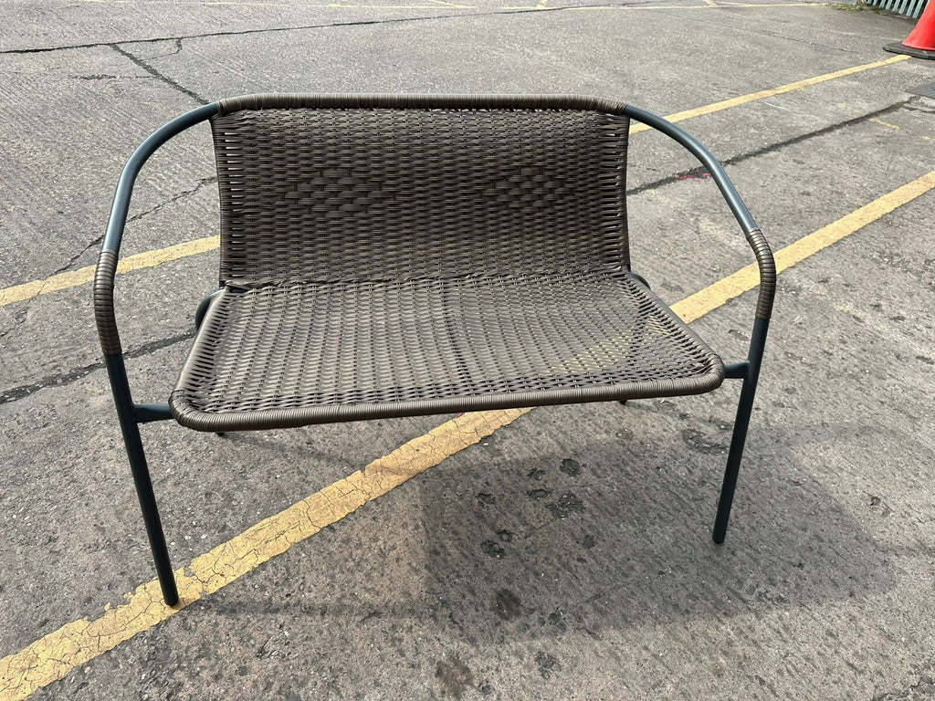 2 Seater Steel & Wicker Effect Garden Bench-Brown