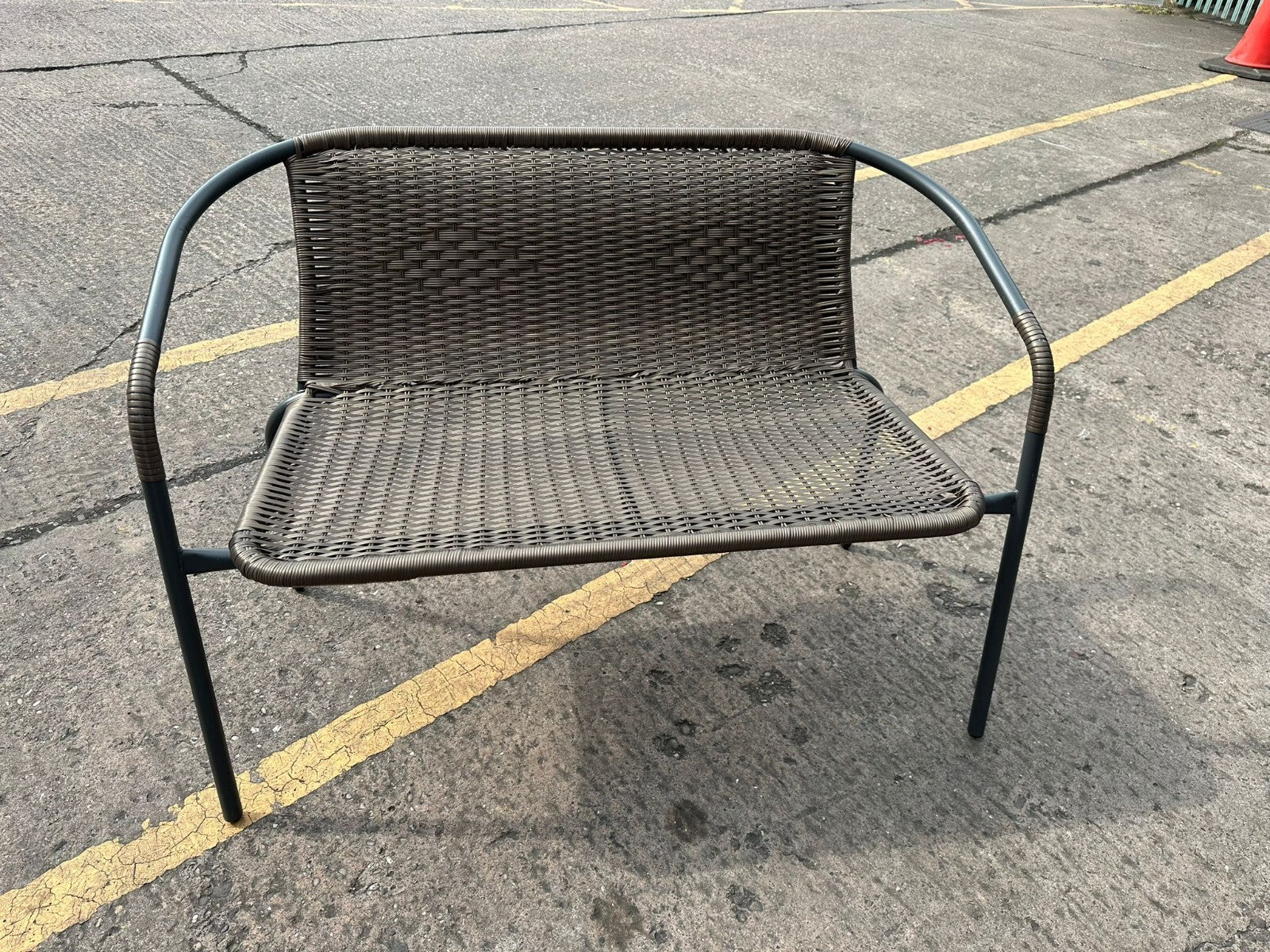 2 Seater Steel & Wicker Effect Garden Bench-Brown