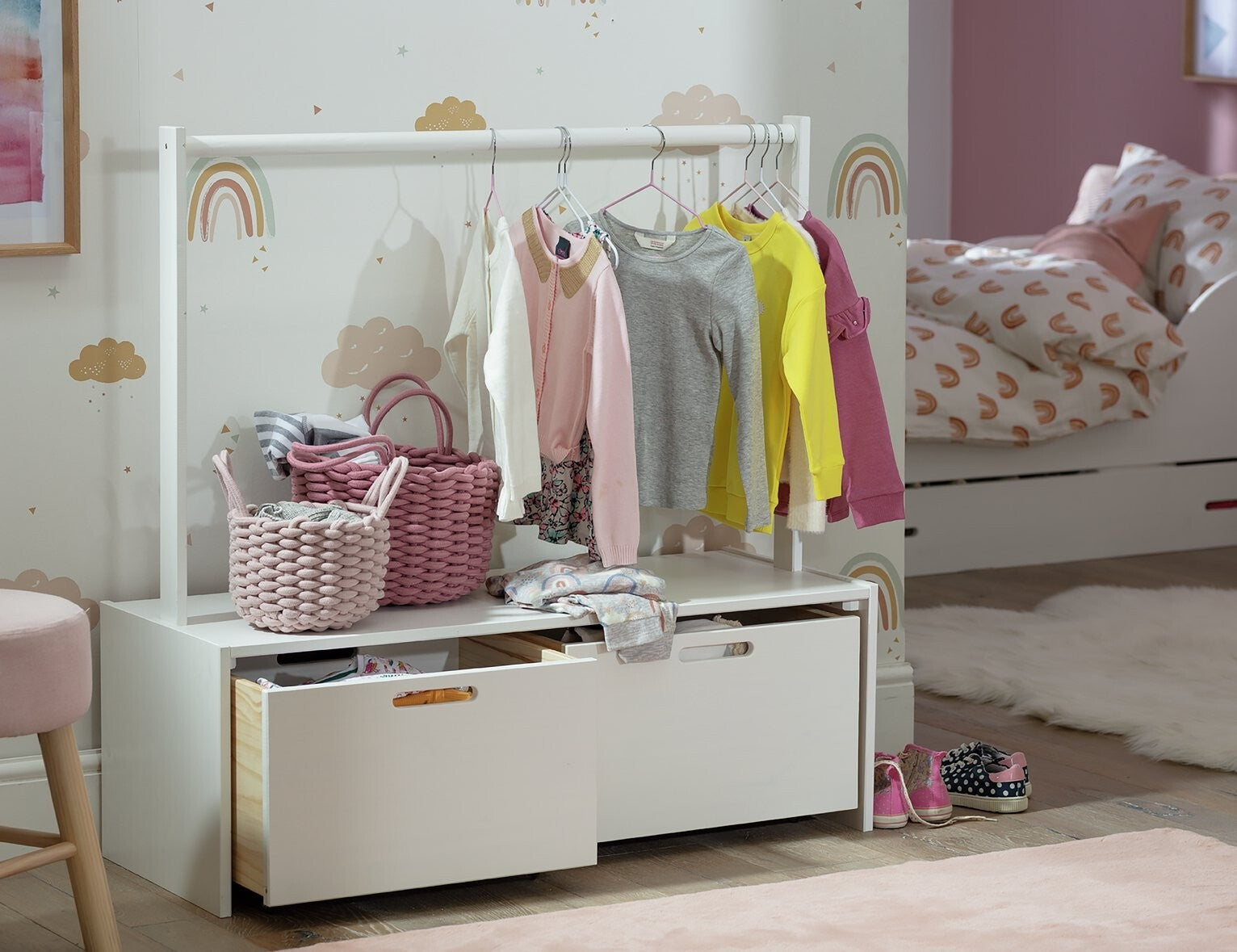 Habitat Rico Rail with Storage Unit White | Kids Clothes Rail Storage Drawers
