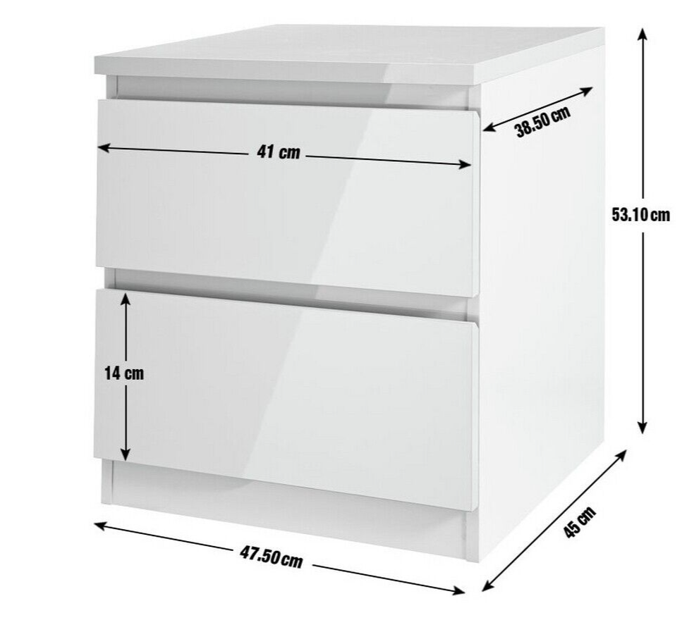 Habitat Jenson 2 Drawer Bedside Table - Gloss White